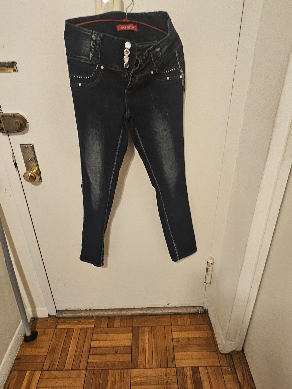 GOGO Dark Blue Women's Skinny Jeans with Stud Accents